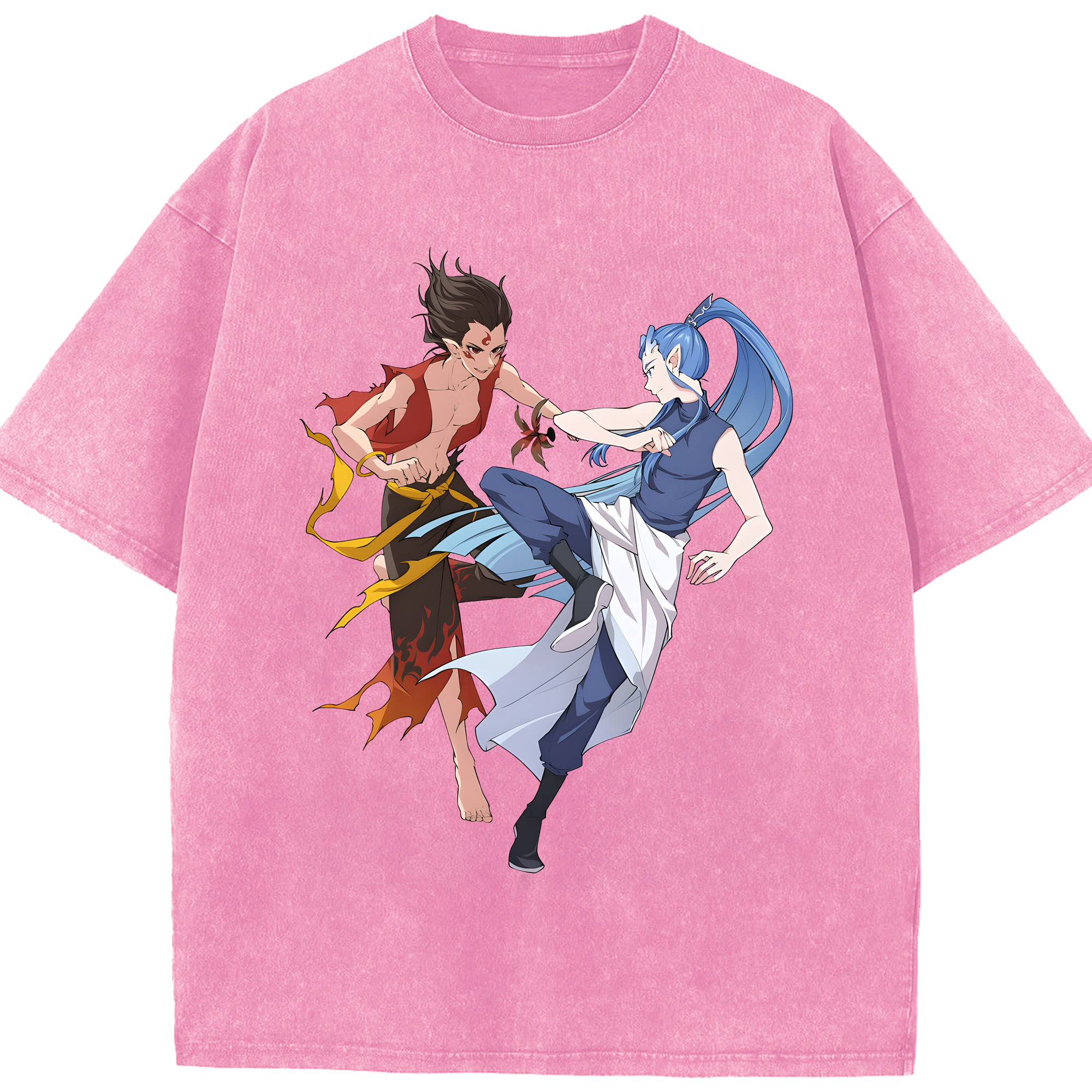 （画像用） Ne Zha 2 ナタ 魔童の大暴れ 綿100% ヴィンテージ風 半袖Tシャツ（フロントプリント）